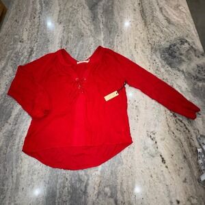 NWT Liberty Love Small Red Sheer Blouse Long Lace Up